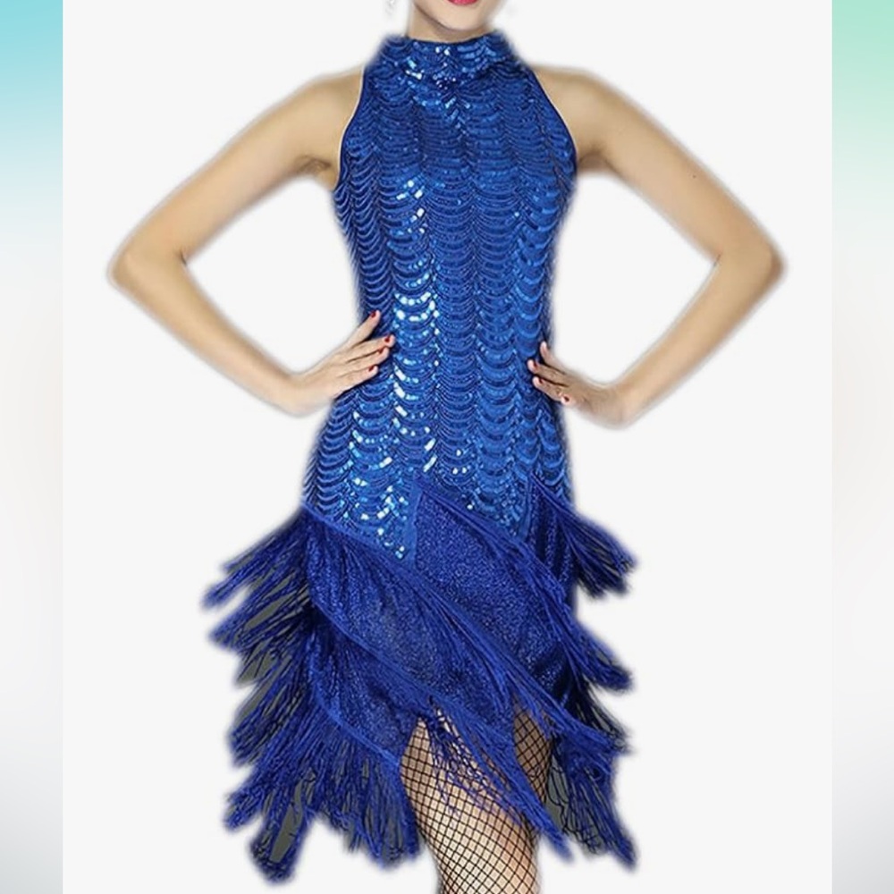 Blue Sequin Fringe Dress